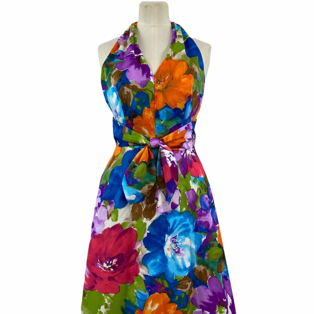 Tori Richards 70s Honolulu Floral Pastel Halter dress size 10 - Picture 2 of 16